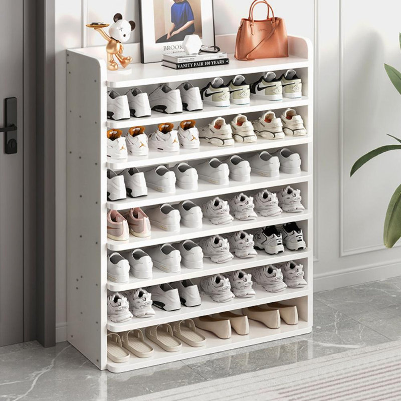Warm white MDF shoe cabinet, 120cm x 82cm x 26cm, 8
