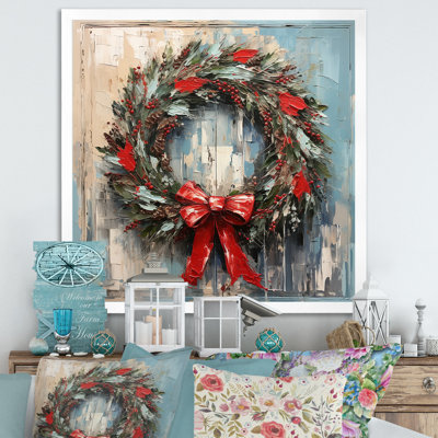 Couronne de Noël verte et hiver III - Couronne, art mural