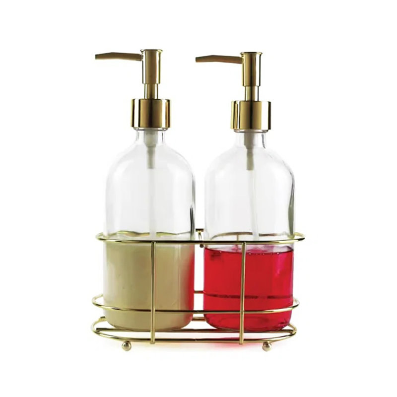 Ensemble de 2 pompes à savon avec panier en métal de couleur or