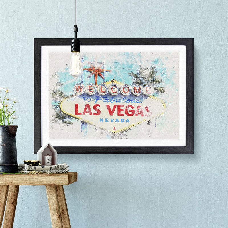 The Welcome to Las Vegas Sign - Picture Frame Painting Print on MDF, Black Framed, 33cm H x 45cm W x 2cm D
