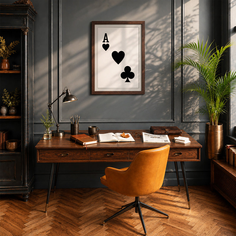 Ace and Hearts Geometric - Framed Print, A4 - 29.7 x 21.0 cm, Walnut