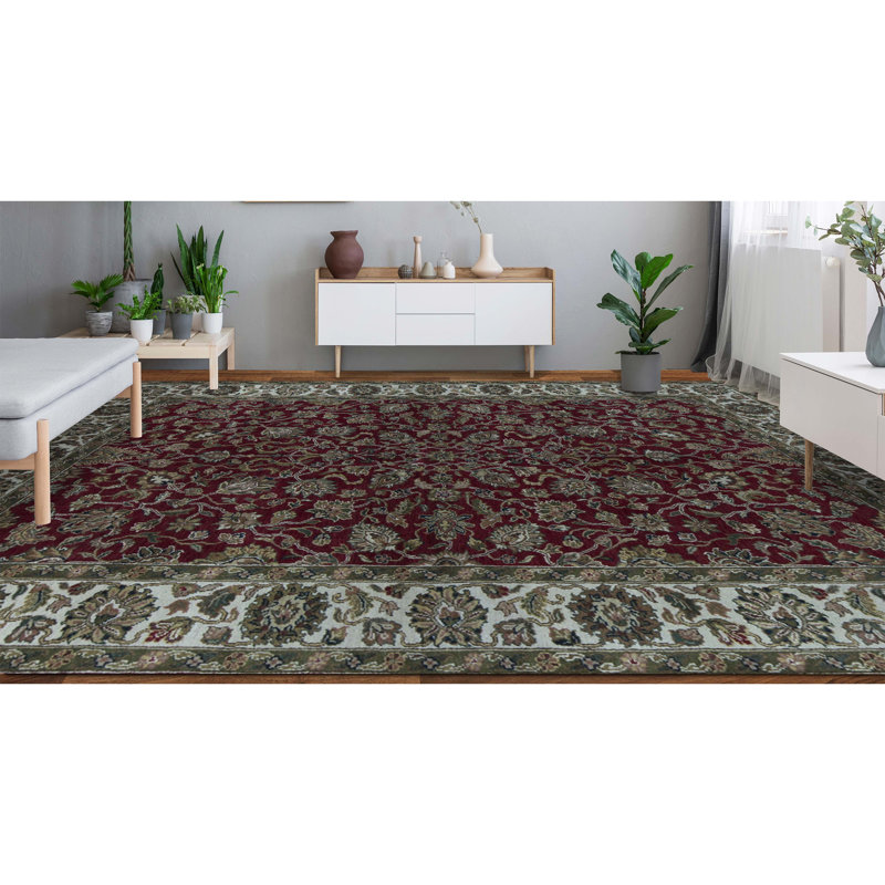 Hand-Knotted High-Quality Red and Ivory Area Rug