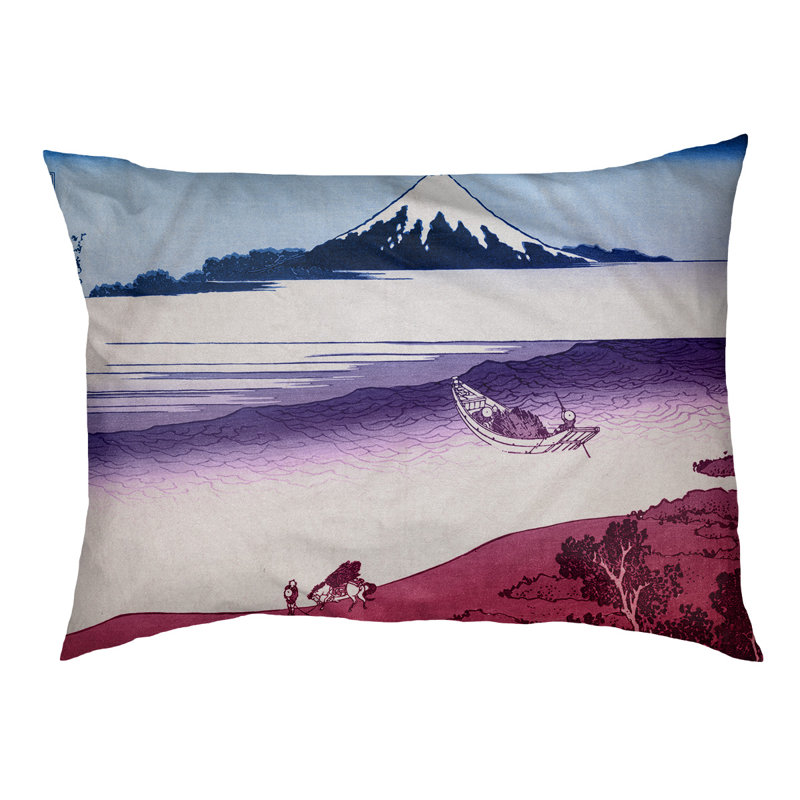 Coussin Burkart Tama River dans la province de Musashi, Petit (l 29,5 po x P 19,5 po x H 2,5 po), Brun / bleu / mauve