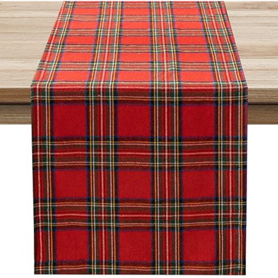 Chemin de table tartan à carreaux de Noël, rouge, 13 x 90 po
