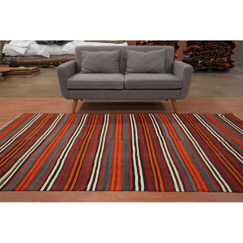 Tapis rayé en laine 5 x 9