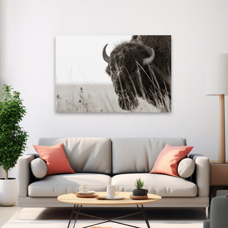 Contemporary Bison Sunset BW, 60" H x 40" W