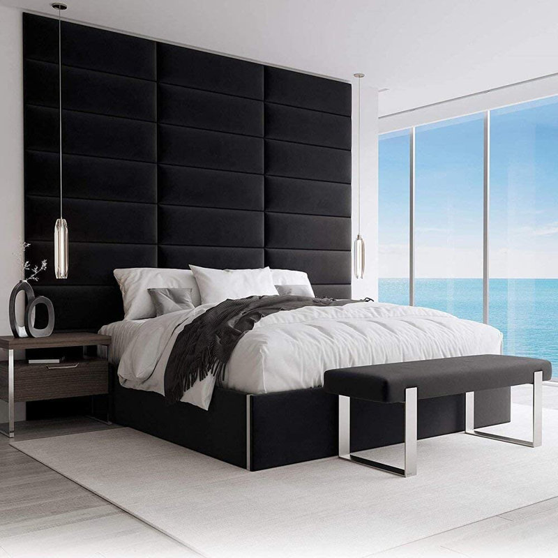 Garen Upholstered Headboard, King, Plush Velvet Black