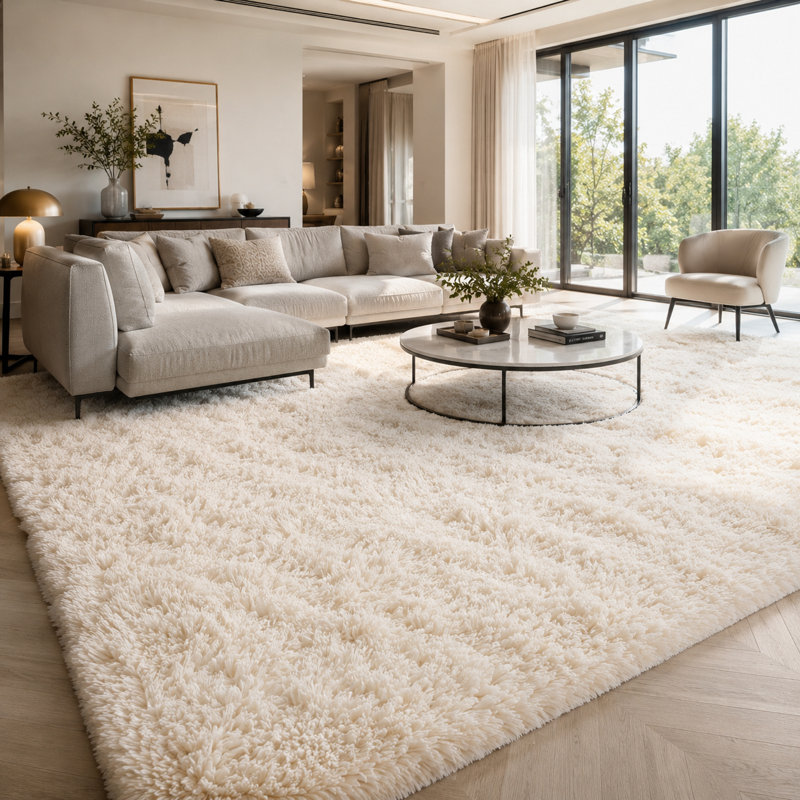Ebern Designs Soft Fluffy Cream White Shag Area Rug for Living Room Bedroom Nursery Kids Room, Rectangle 8' x 10'