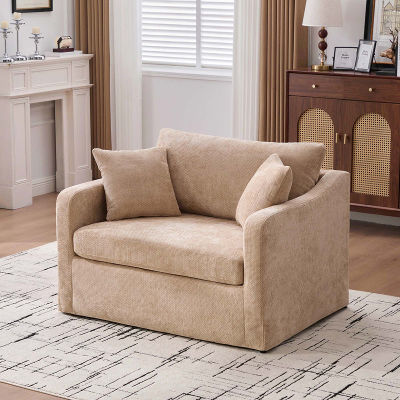 Chaise d'appoint de style campagnard avec coussins amovibles pour le salon et le bureau, Chenille blé