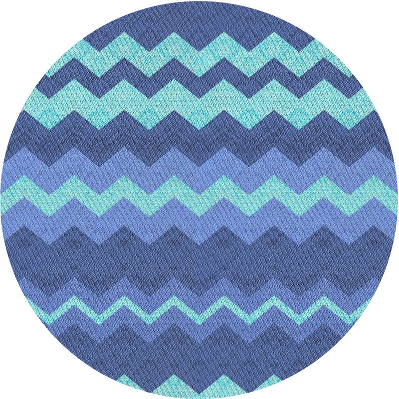 Tapis bleu ciel à motifs, Rond 5 pi