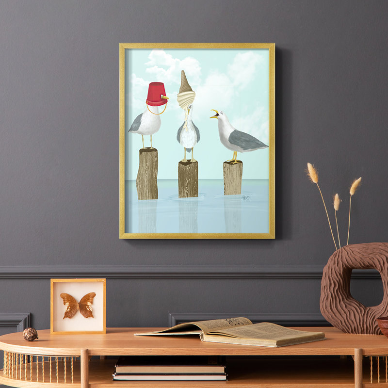 Silly Seagulls, reproduction encadrée - bois massif, H 20 po x l 16 po
