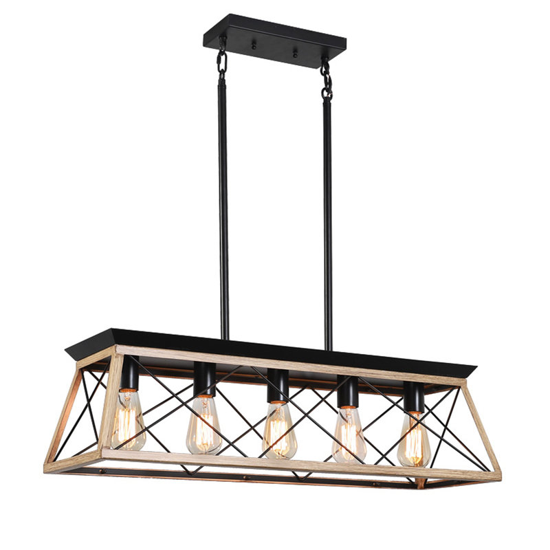 Deizel 5-Light Metal Linear Pendant, Black/Oak