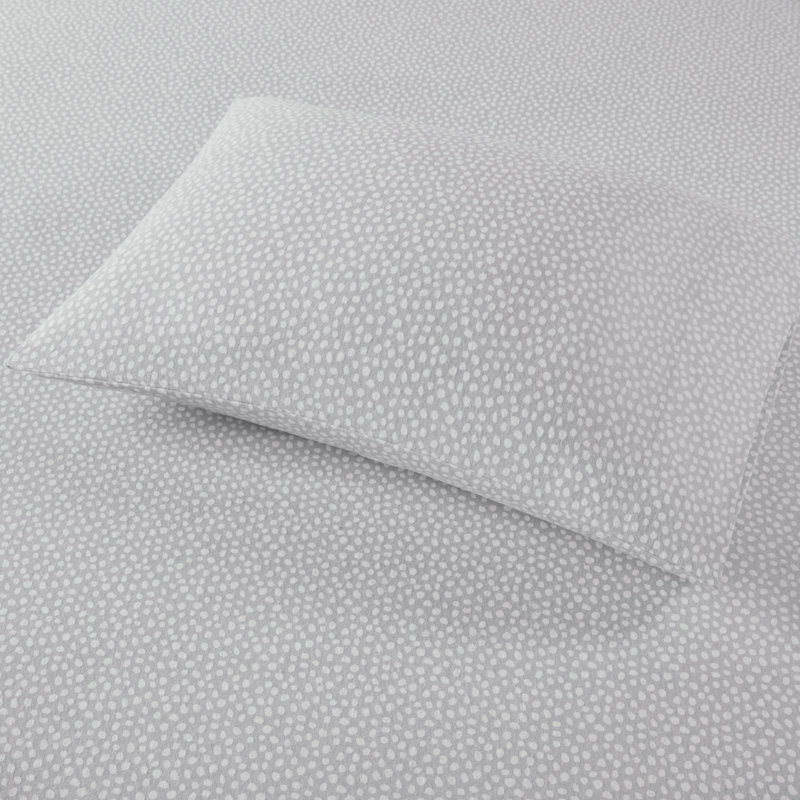 Ensemble de draps 100% coton Cozy, Ensemble de draps pour très grand lit avec 2 taie, Grey Dots
