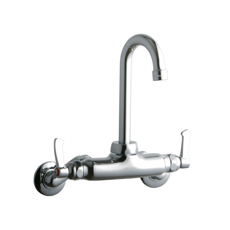 Foodservice 3-8" Adjustable Centers Wall Mount Faucet with 4" Gooseneck Spout 2" Lever Handles 2" Inlet