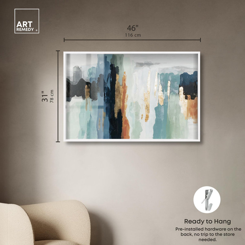 «Descent in Gold II» par Art Remedy, H 31 po x l 46 po, Blanc
