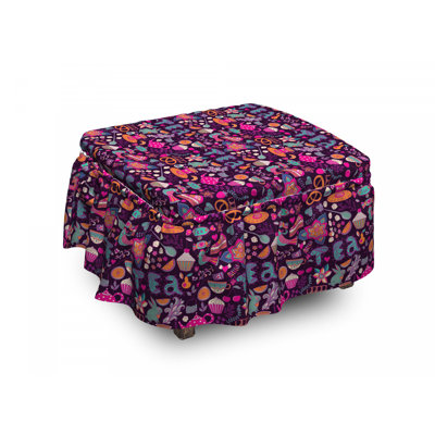 Ensemble de housse pour repose-pieds à coussin de boîte 2 pièces thé party petits gâteaux