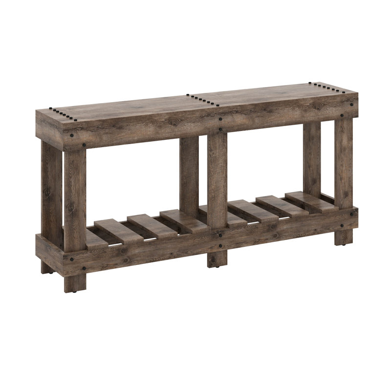 Vintage Entryway Table - Fir Solid Wood With Natural Grain, Metal Rivet Decor & Plank Under-Shelf, Natural