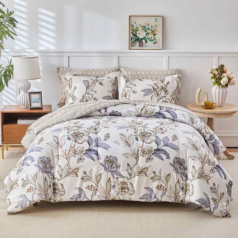 Queen Floral Microfiber Reversible Bed in a Bag Set