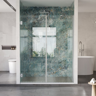 59-60 in. W x 72 in. H Hinged Frameless Shower Door with 3/8 in. SGCC Clear Tempered Glass,Chrome