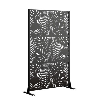 Paravent métallique élégant pour l'extérieur, autoportant avec base stable, idéal pour la décoration de terrasse et de jardin.