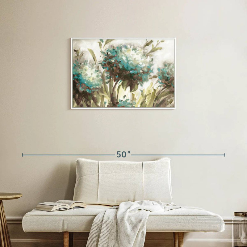 Hortensia champ neutre, Cadre flottant blanc, 31 po x 21 po