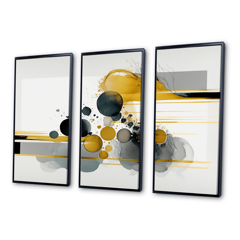 Abstrait, formes transitionnelles noires III - impression de 3 pièces, Cadre flottant noir, H 28 po x l 36 po x P 1 po