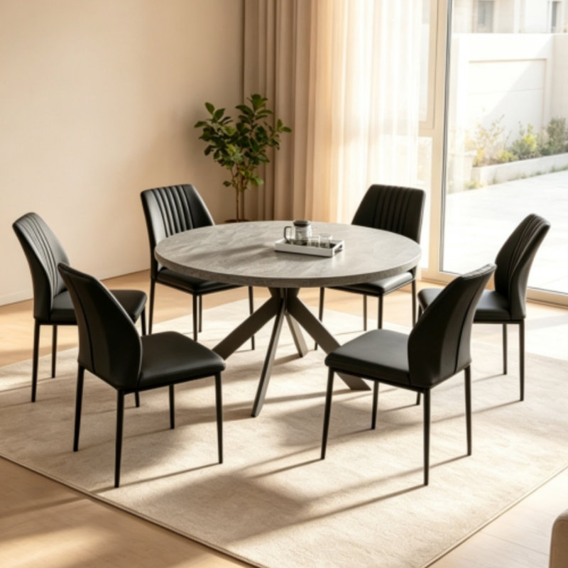 Ensemble de table de salle à manger Cappelletti, Noir, 7 pièces: table, 6 chaises