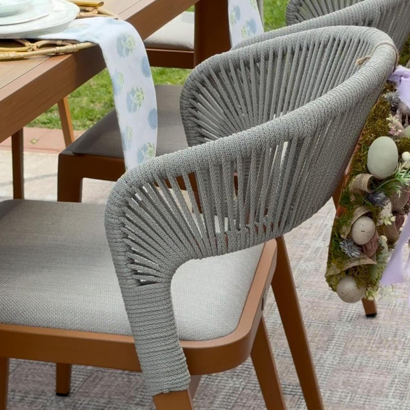 Ensemble de table de patio et chaises 9 pièces PURPLE LEAF avec rotin en osier d'aluminium, Beige, Brun