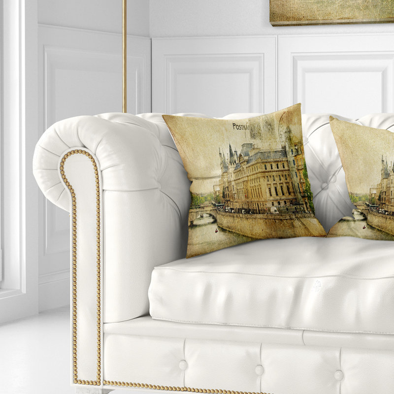Old Parisian Cartes - Coussin imprimé paysage urbain, 16 po x 1 po, Coussin décoratif