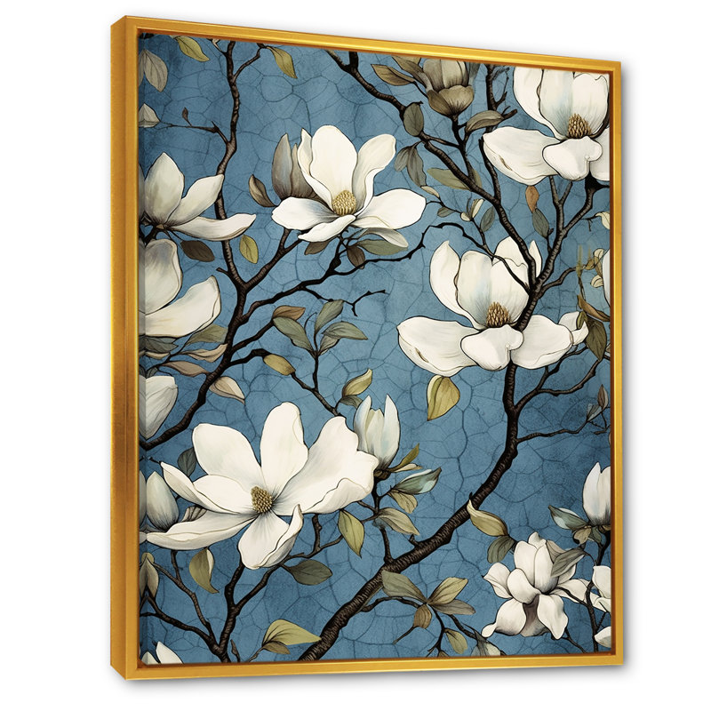 " White Blooimg Magnolias Trees ", Gold Floater Framed, 20" H x 12" W x 1" D
