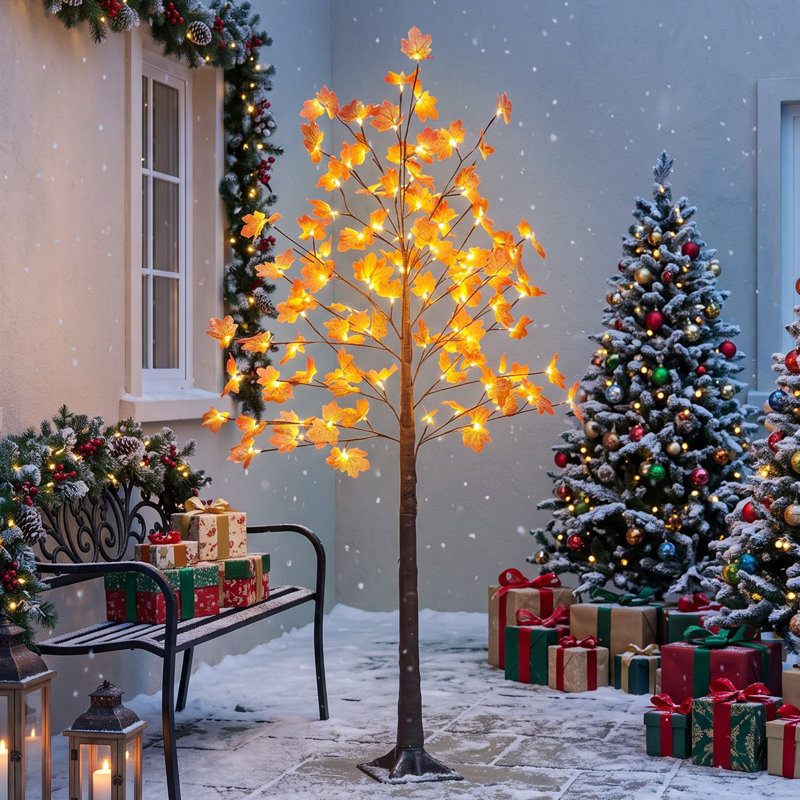 Sapin d'automne artificiel en érable illuminé de 1,80 m avec DEL, minuterie quotidienne et éclairage LED.
