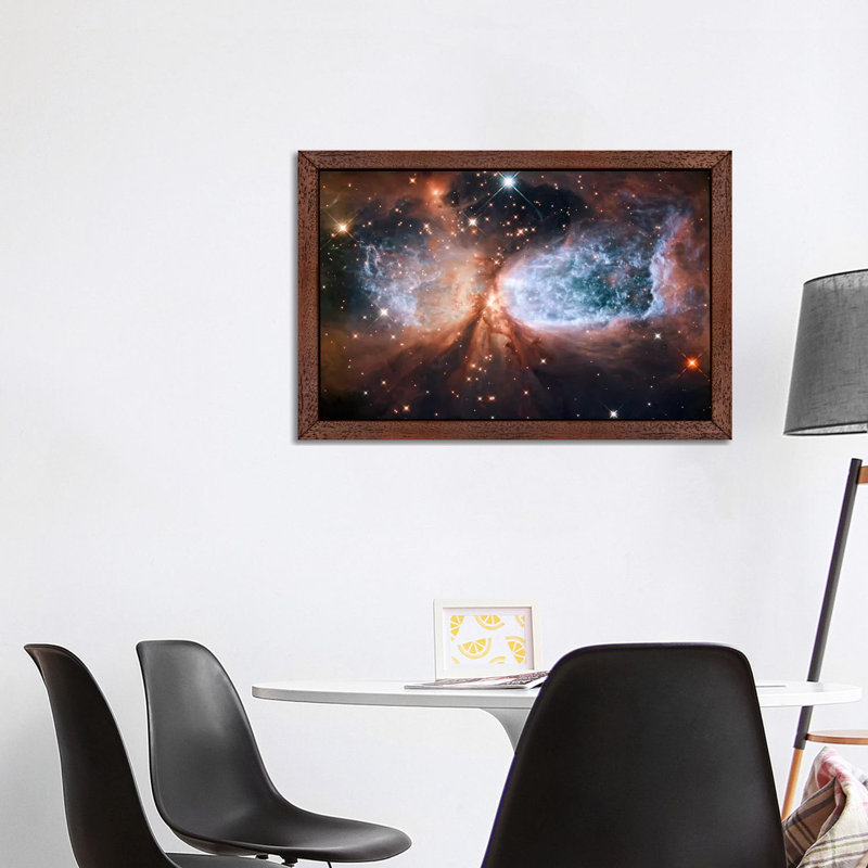 Celestial Snow Angel S106 Nebula (Hubble Space Telescope) - Floater Frame Print on Canvas, Brown Framed Canvas
