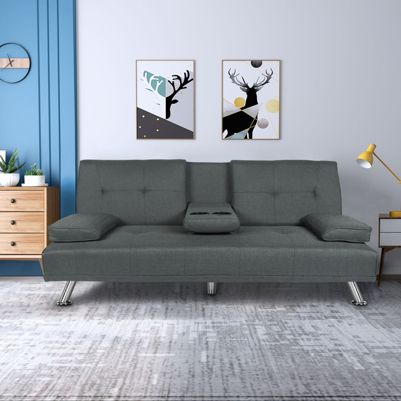 66.2'' Pillow Top Arm Sofa Bed, Dark Gray