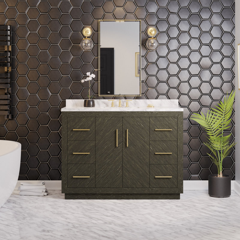 Ensemble de meuble-lavabo simple 48 po Sadelle, Chêne foncé