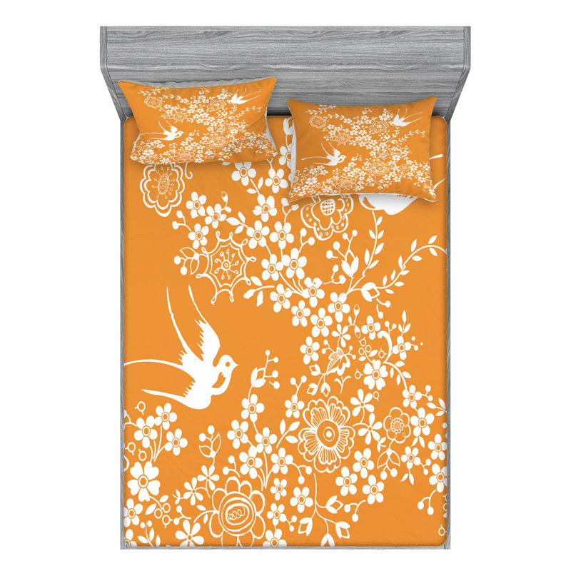 Microfiber Floral Sheet Set, Full Sheet Set with Fitted Sheet