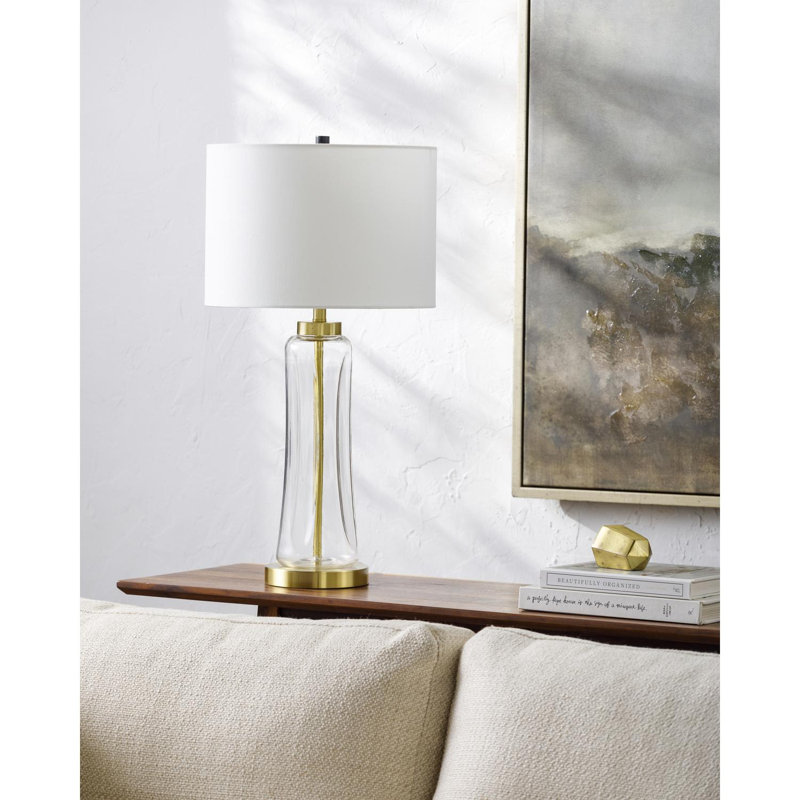 Medon Glass Table Lamp, Gold, 27" H x 15" W x 15" D