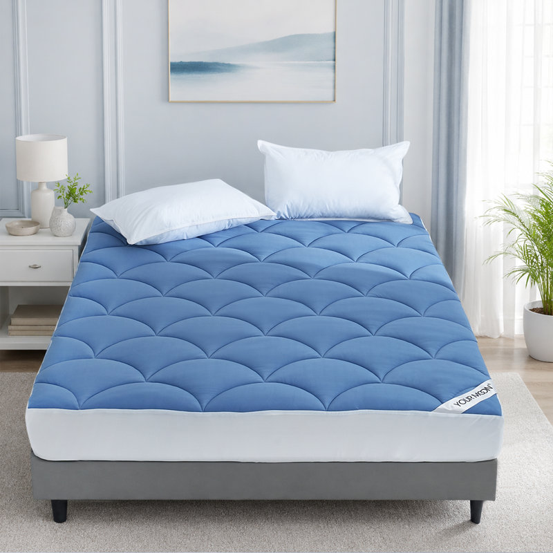 Protège-matelas avec surmatelas rafraîchissant pour grand lit, 500 g / m², bleu, Bleu, Grand lit