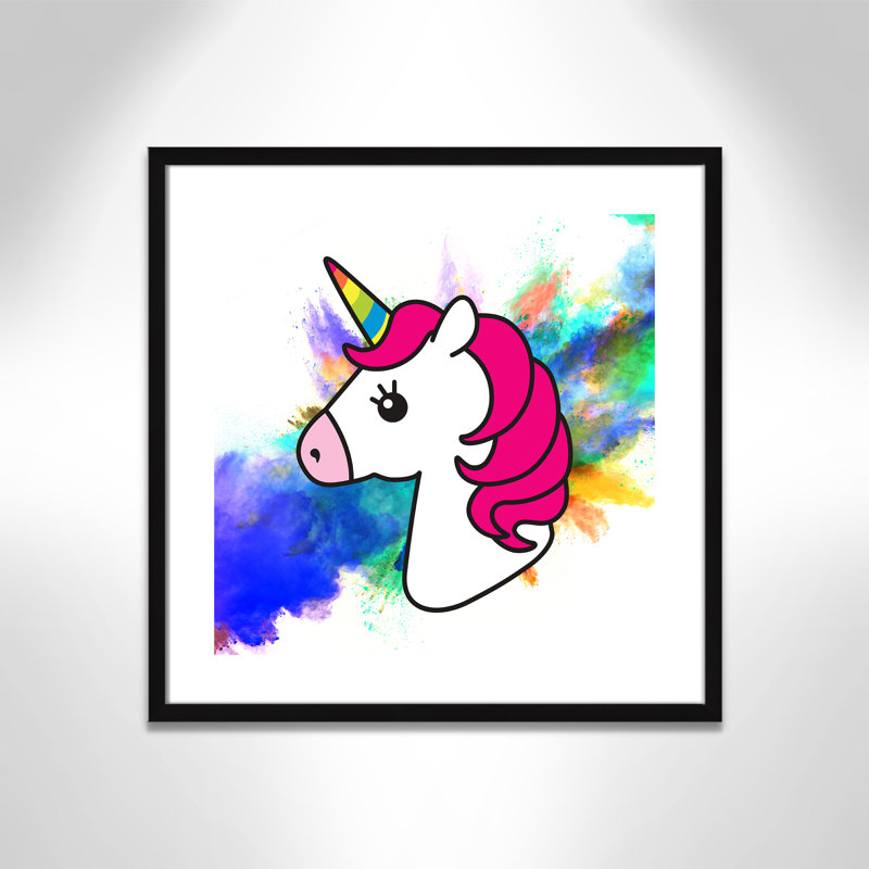 Art sur toile licorne arc-en-ciel, H 22,5 po x l 22,5 po x P 1,18 po, Encadré de boîte noir
