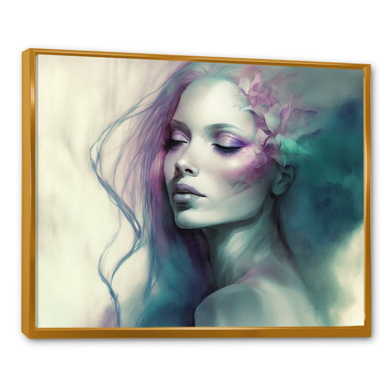 «Groggan Mysterious Beauty Watercolor VII», reproduction sur toile, H 12 po x l 20 po x P 1 po, Toile avec cadre flottant or