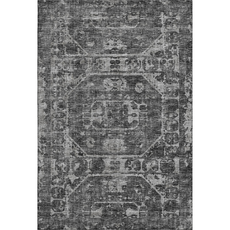 Premium Machine Washable Kelsa AMF41 Black Rug, Rectangle 3' x 5'