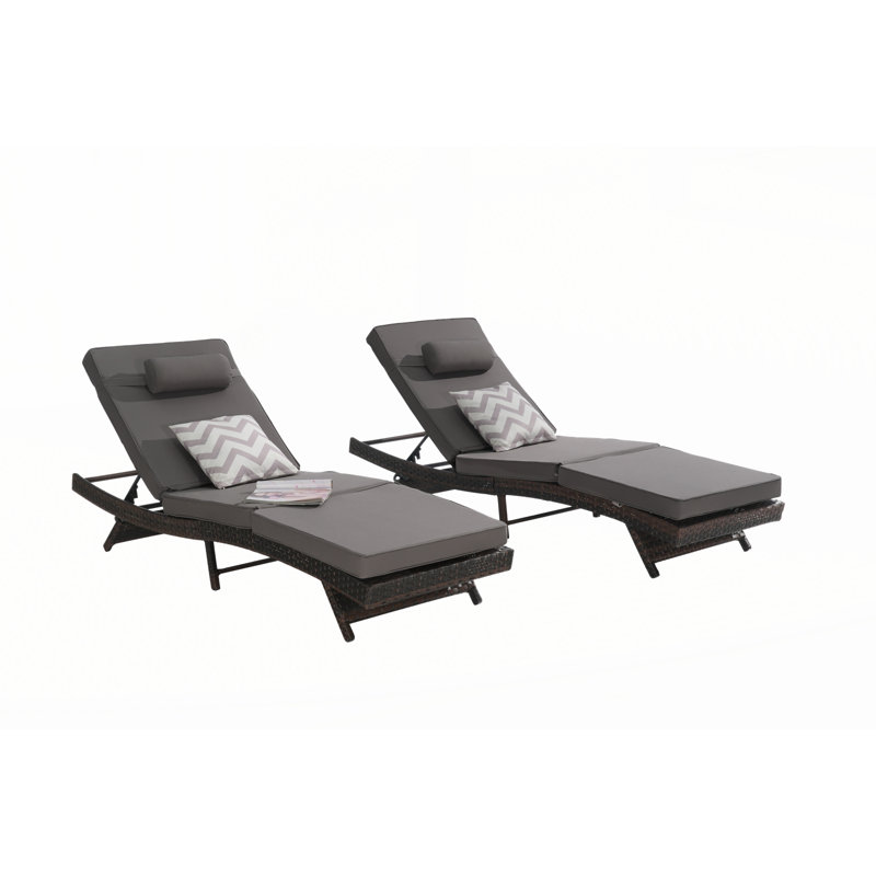 Outdoor Wicker Long Reclining Chair Set of 2, Dark Gray