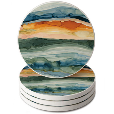 Thirstystone Watercolor Sunrise 4-Pack Round Absorbent Stone Coasters