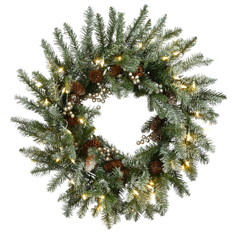 Snowy Morgan Spruce Wreath with Twinkly LED Lights, 24" H x 24" W x 4.50" D