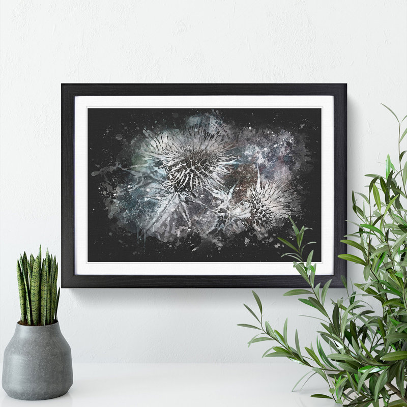 Thistle Flower - Picture Frame Graphic Art Print on MDF, 62cm H x 87cm W x 2cm D, Black Framed
