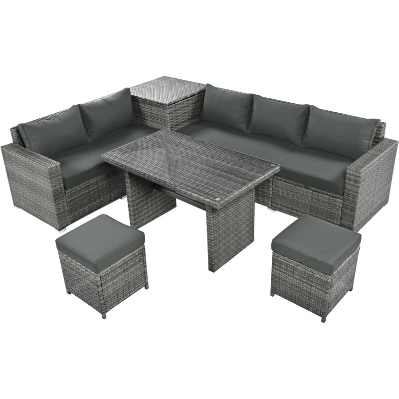 Ensemble de canapé modulaire d'extérieur en rotin de polyéthylène pour l'extérieur avec siège réglable 6 pièces, Gris