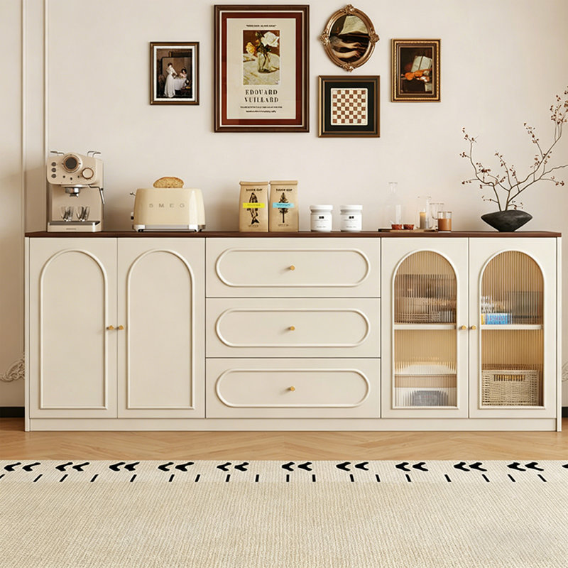 Buffet de style crème, armoire de rangement à porte en verre rétro, console de thé et console d'entrée