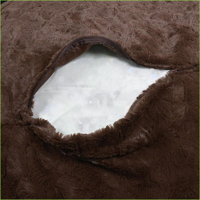 3ft Faux Fur Bean Bag Chair for Adults &amp; Kids – Cozy Easy-Clean Lounger | Brown | Round