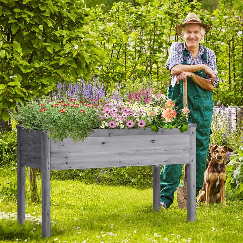 Rectangle Wood  Planter Raised Bed, Grey
