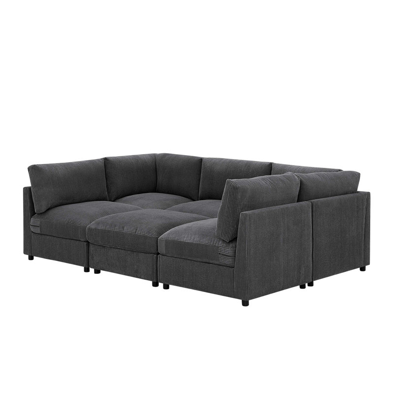 Corduroy Reversible Modular Sectional, Dark Gray Corduroy, 33" H x 98" W x 126.5" D