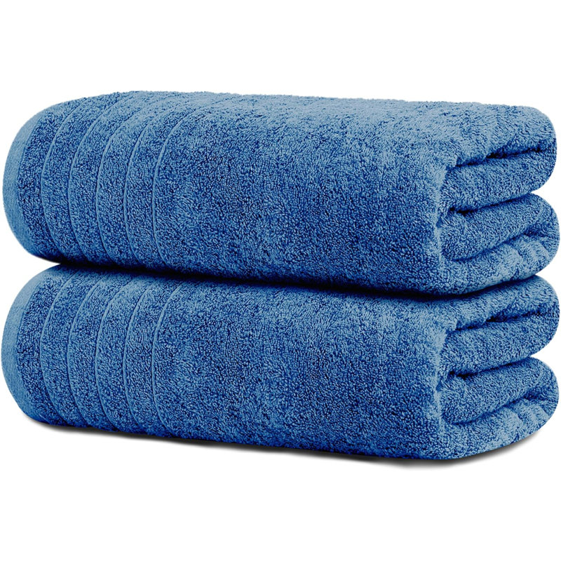 Ensemble de 2 serviettes de bain 100% coton de même taille, Bleu